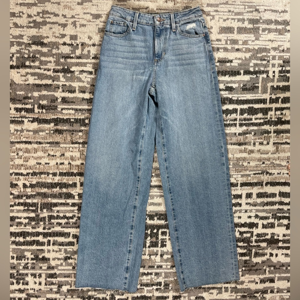 Guess 90s Boyfriend Highrise Wide Leg Lightly Distressed Blue Jeans - Picture 3 of 15